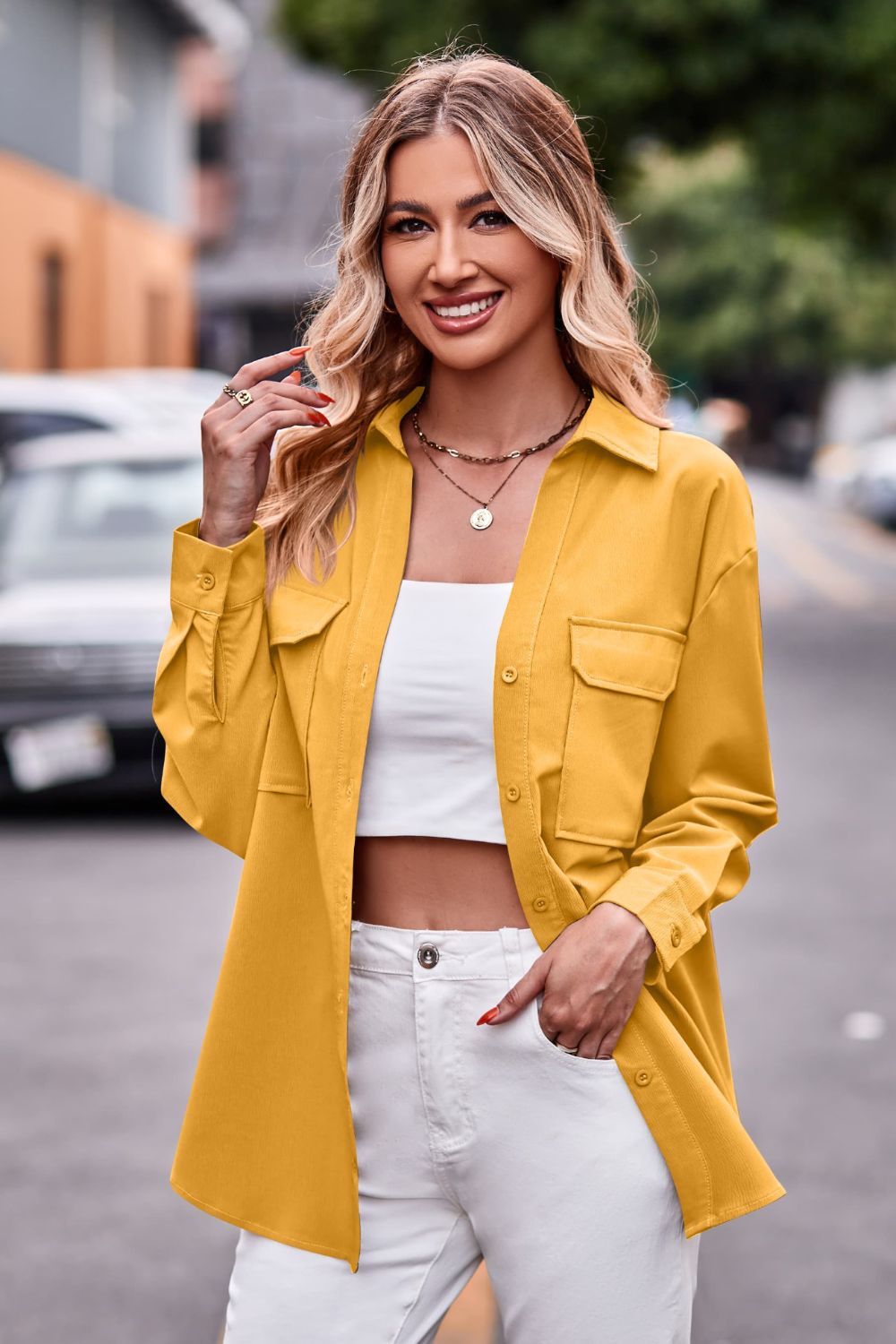 Dropped Shoulder Longline Shirt with Pockets - The Goddess Galleries