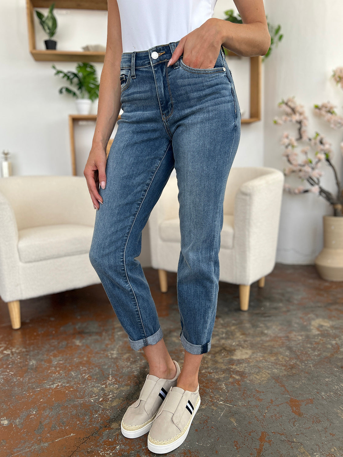 Judy Blue Full Size Cuffed Hem Slim Jeans - The Goddess Galleries
