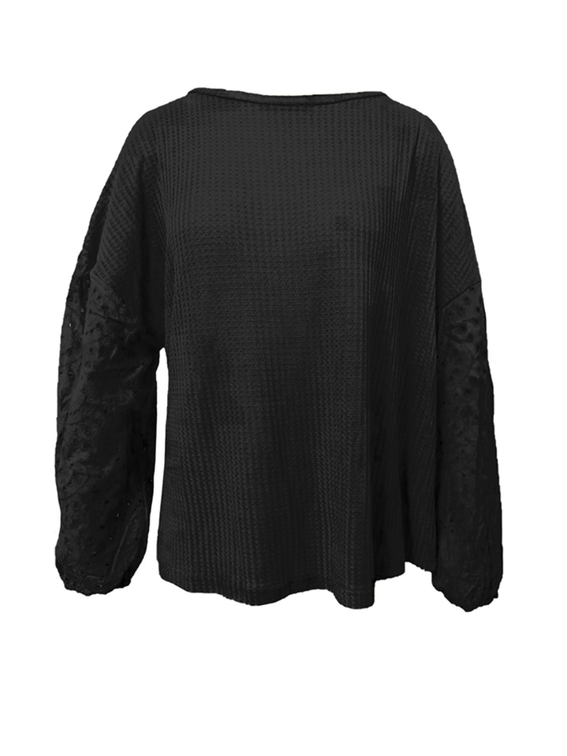 Shiny Openwork Dropped Shoulder Boat Neck Blouse - The Goddess Galleries