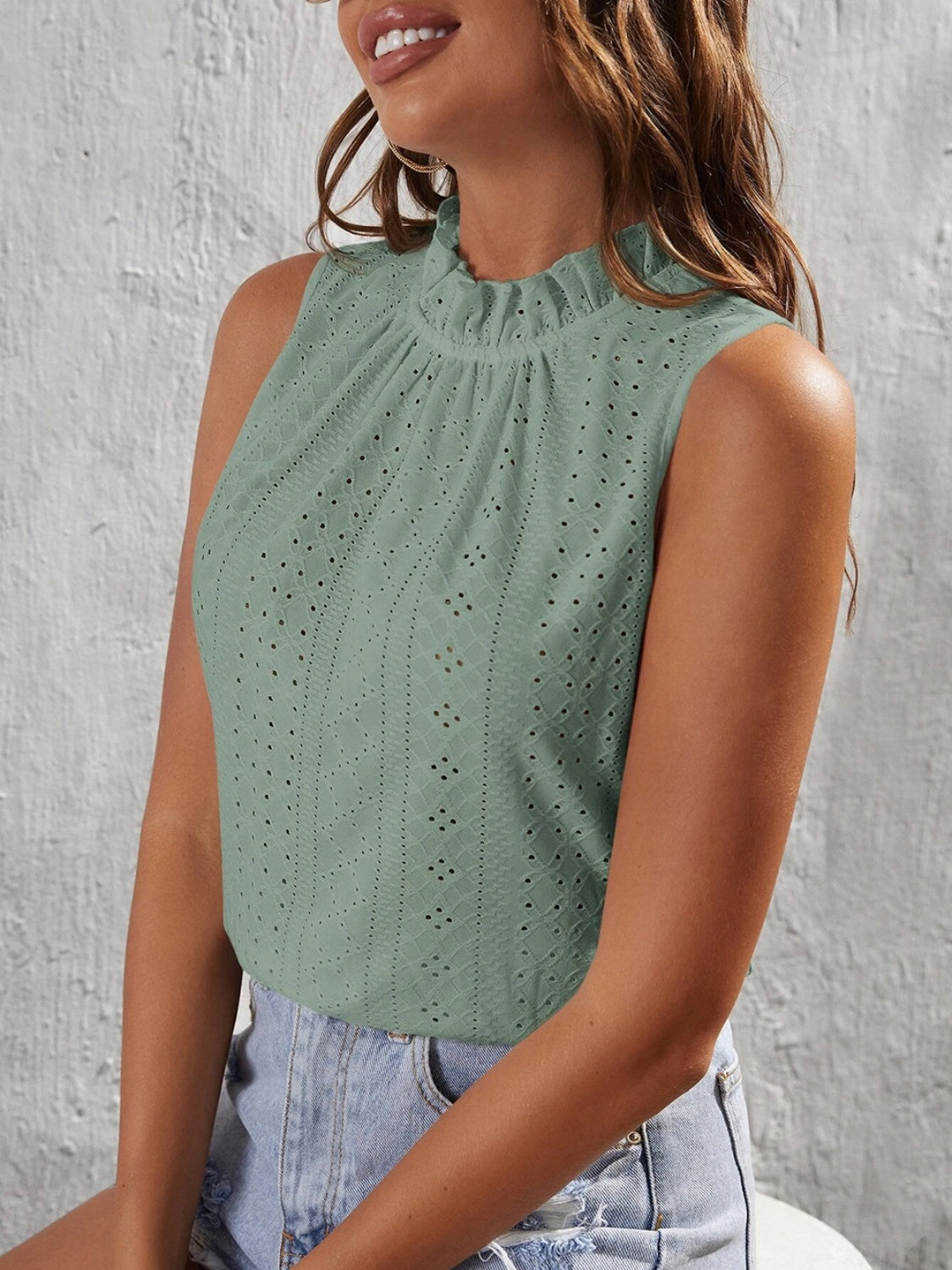 Tied Eyelet Mock Neck Tank - The Goddess Galleries
