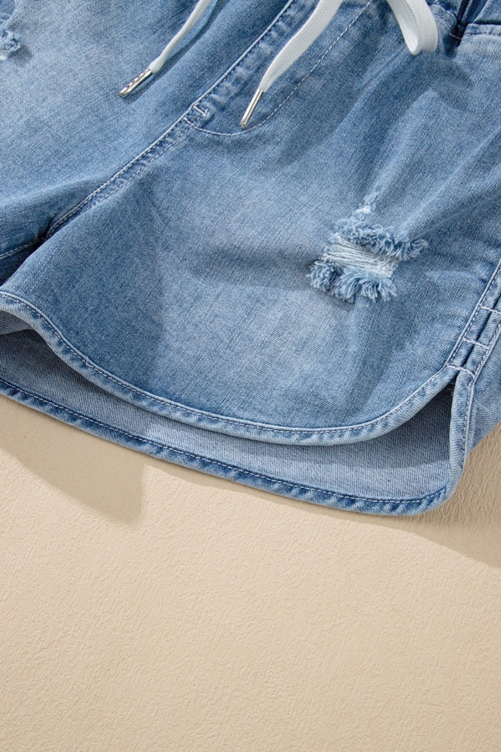 Drawstring High Waist Distressed Denim Shorts - The Goddess Galleries
