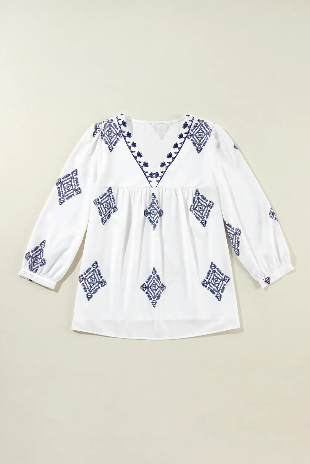 Printed V-Neck Three-Quarter Sleeve Blouse - The Goddess Galleries