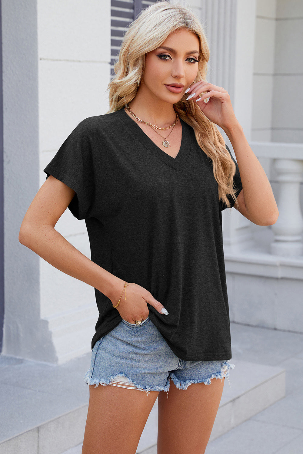V-Neck Short Sleeve T-Shirt - The Goddess Galleries