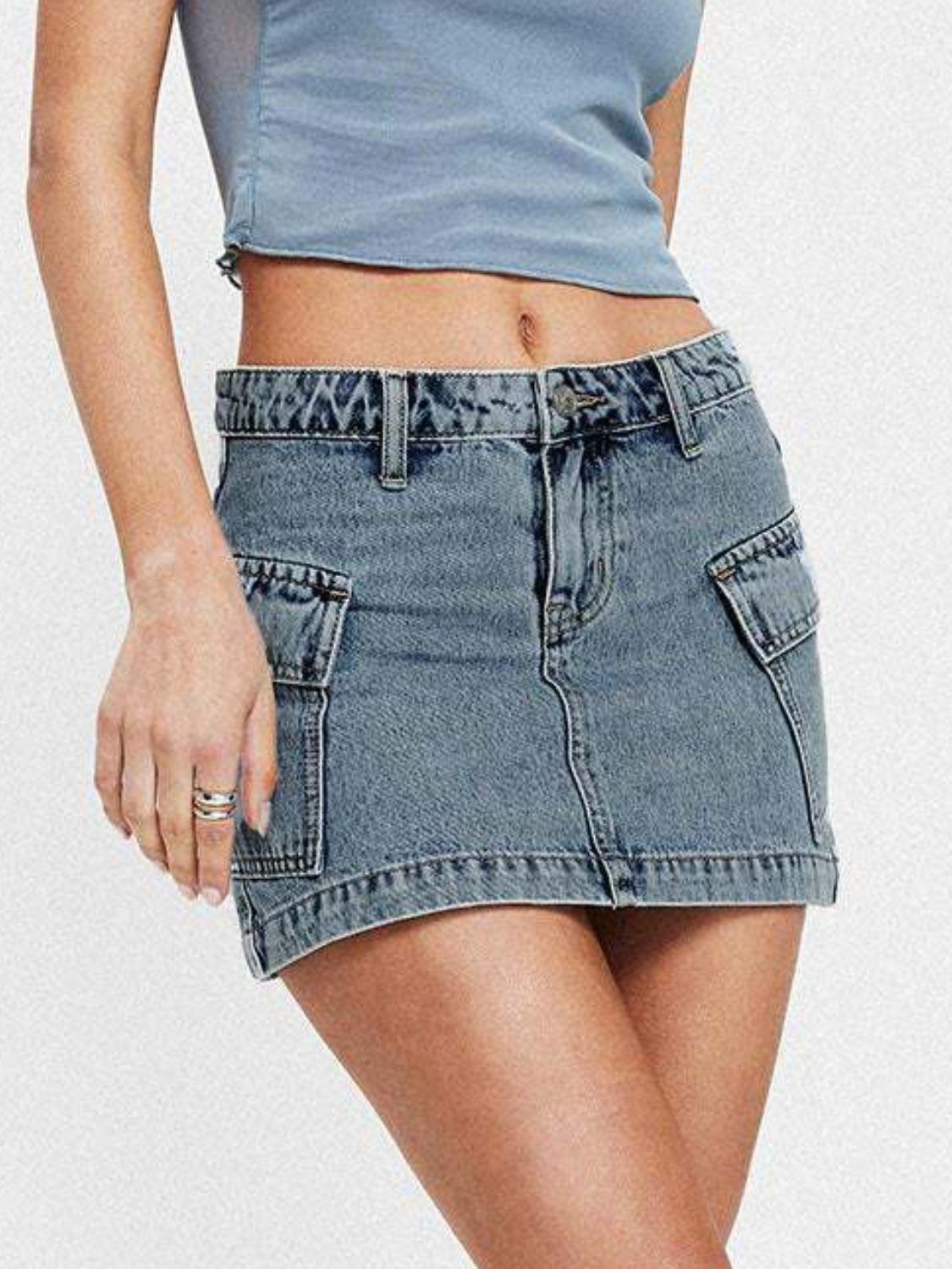 Mini Cargo Denim Skirt with Pockets - The Goddess Galleries