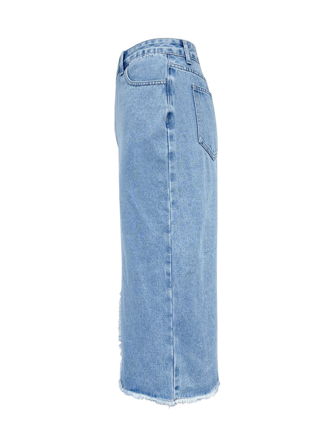 Raw Hem Slit Midi Denim Skirt - The Goddess Galleries
