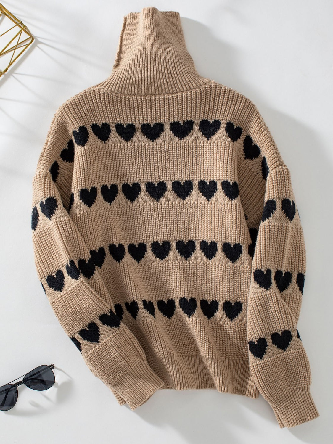 Heart Turtleneck Dropped Shoulder Sweater - The Goddess Galleries