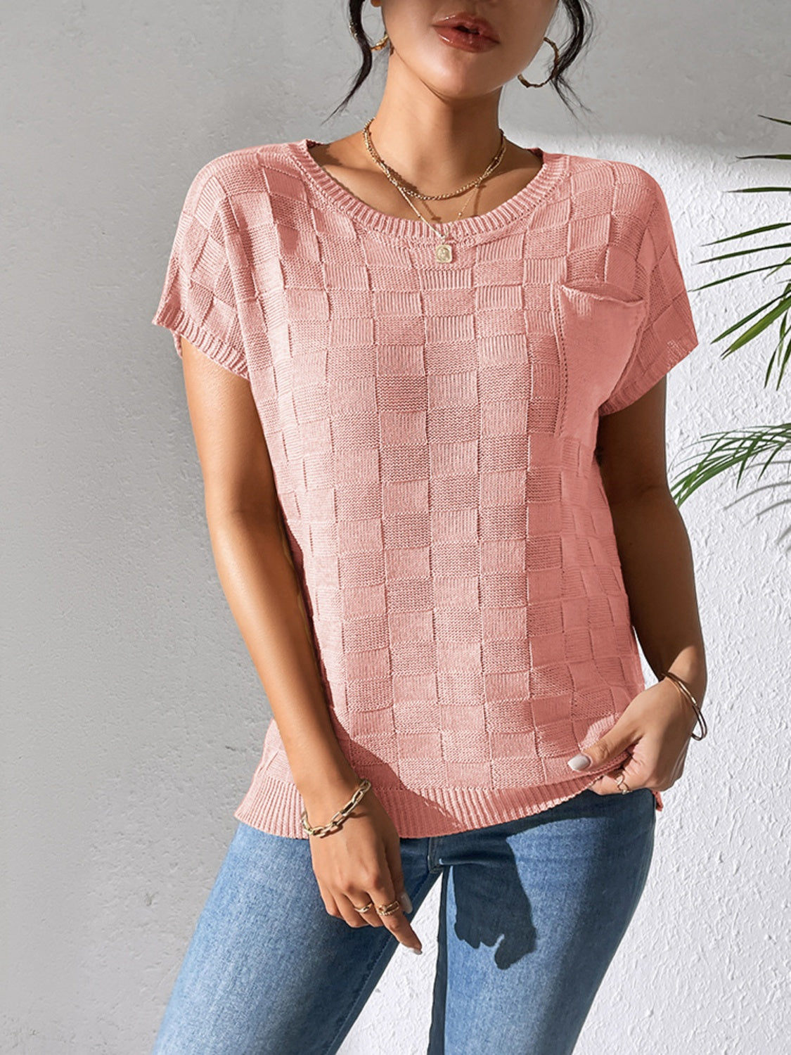 Round Neck Short Sleeve Knit Top - The Goddess Galleries