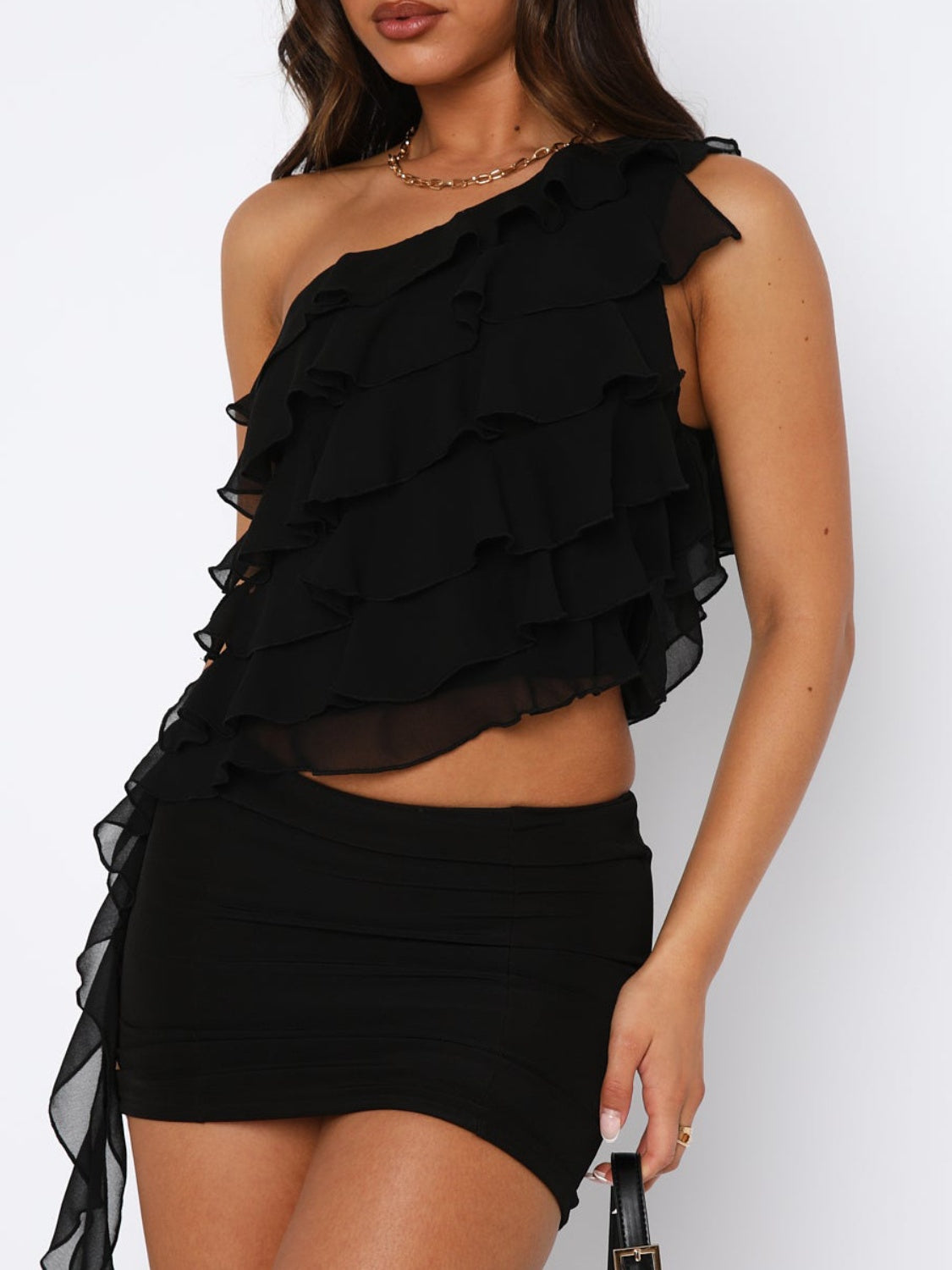 Layered Ruffled One Shoulder Tank - The Goddess Galleries