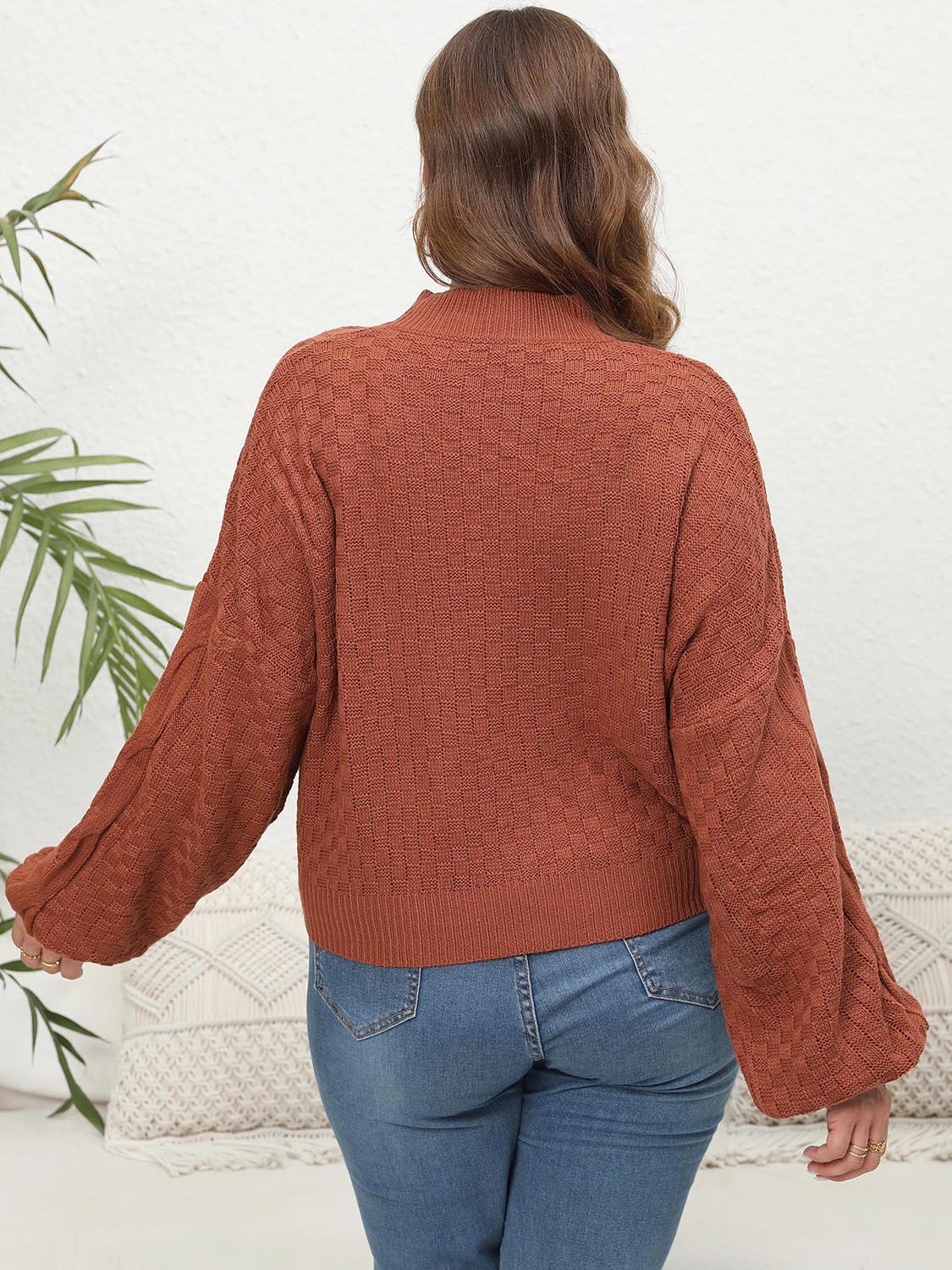 Plus Size Mock Neck Cable Knit Long Sleeve Sweater - The Goddess Galleries