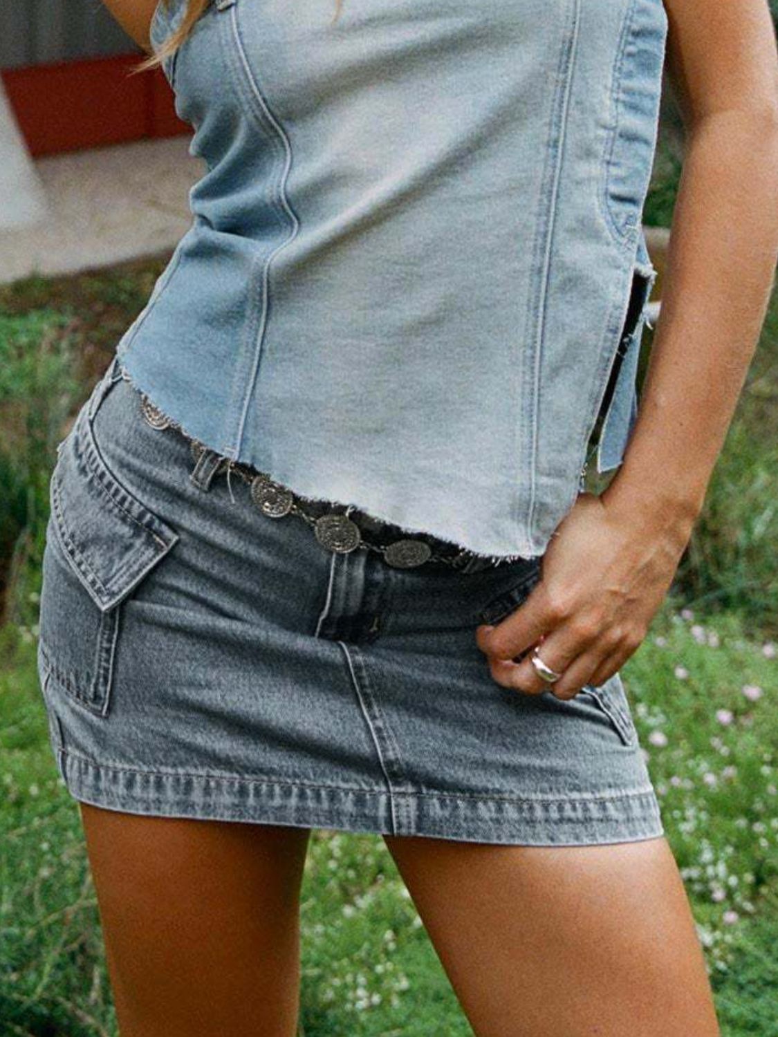 Mini Cargo Denim Skirt with Pockets - The Goddess Galleries