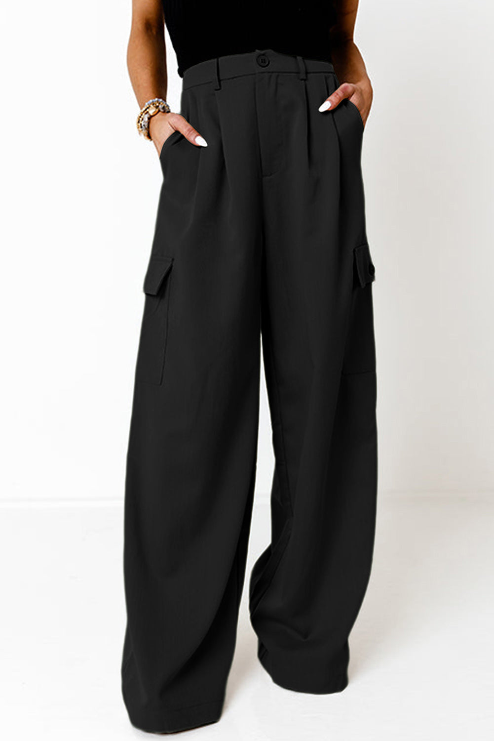 Ruched Wide Leg Pants with Pockets - The Goddess Galleries