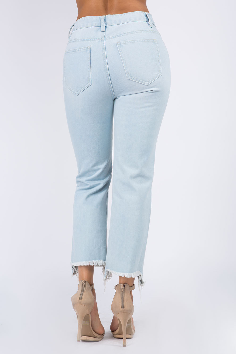 American Bazi High Waist Distressed Raw Hem Jeans - The Goddess Galleries