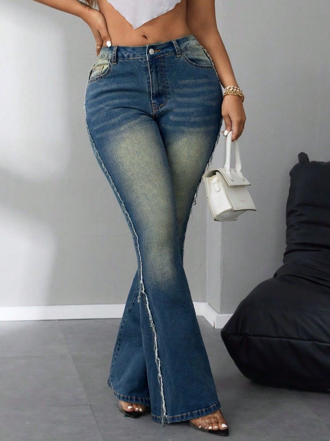 Side Raw Hem Flare Jeans - The Goddess Galleries