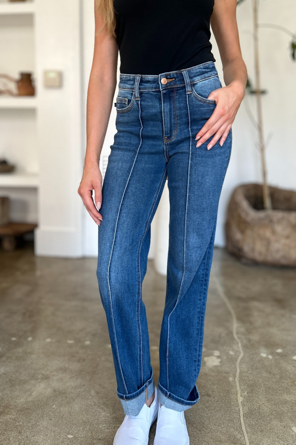 Judy Blue Full Size High Waist Front Seam Detail Straight Jeans - The Goddess Galleries