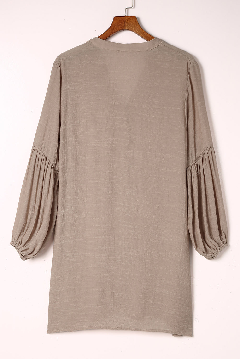 Notched Button Up Balloon Sleeve Longline Top - The Goddess Galleries