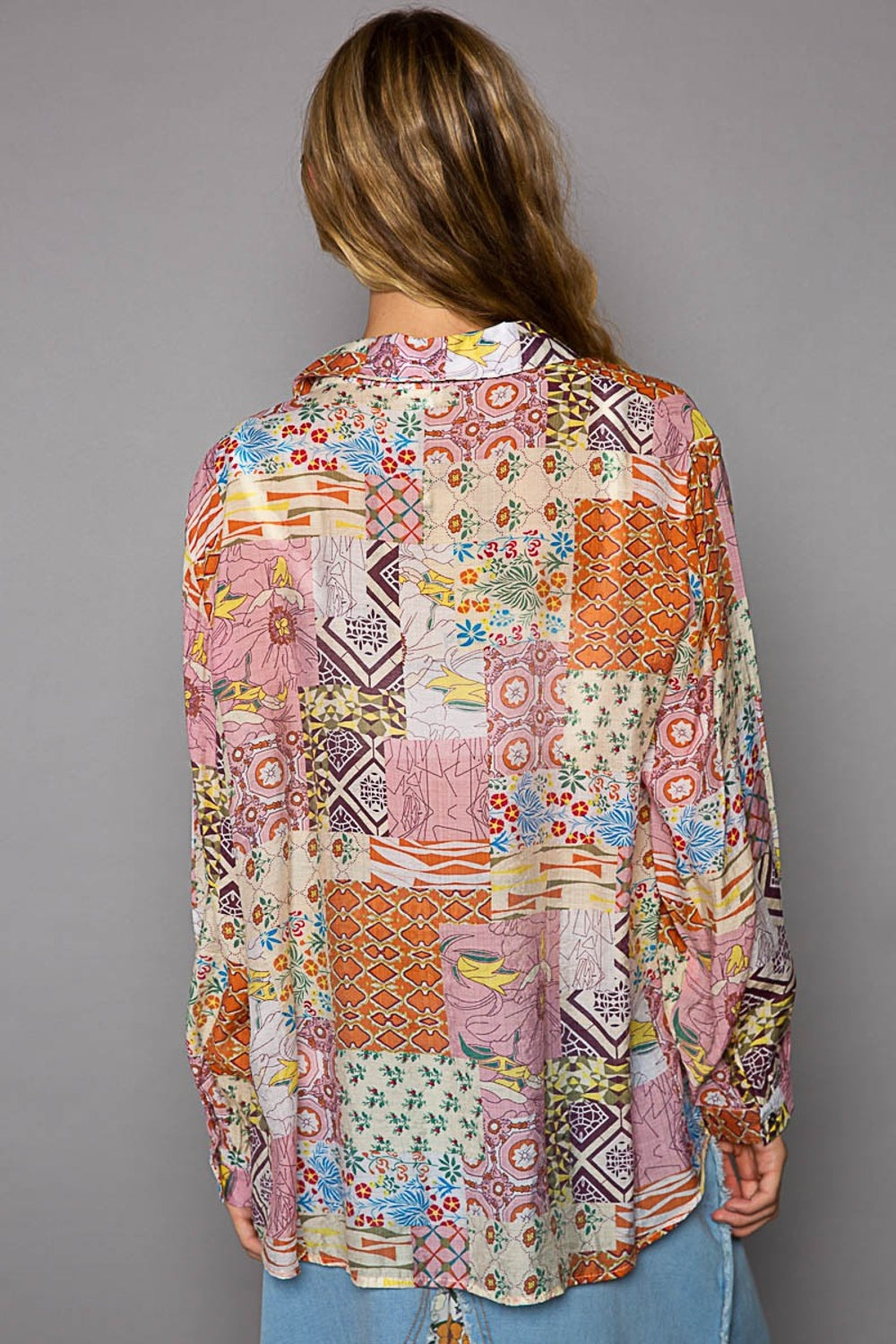 POL Button-Down Long Sleeve Printed Shirt - The Goddess Galleries