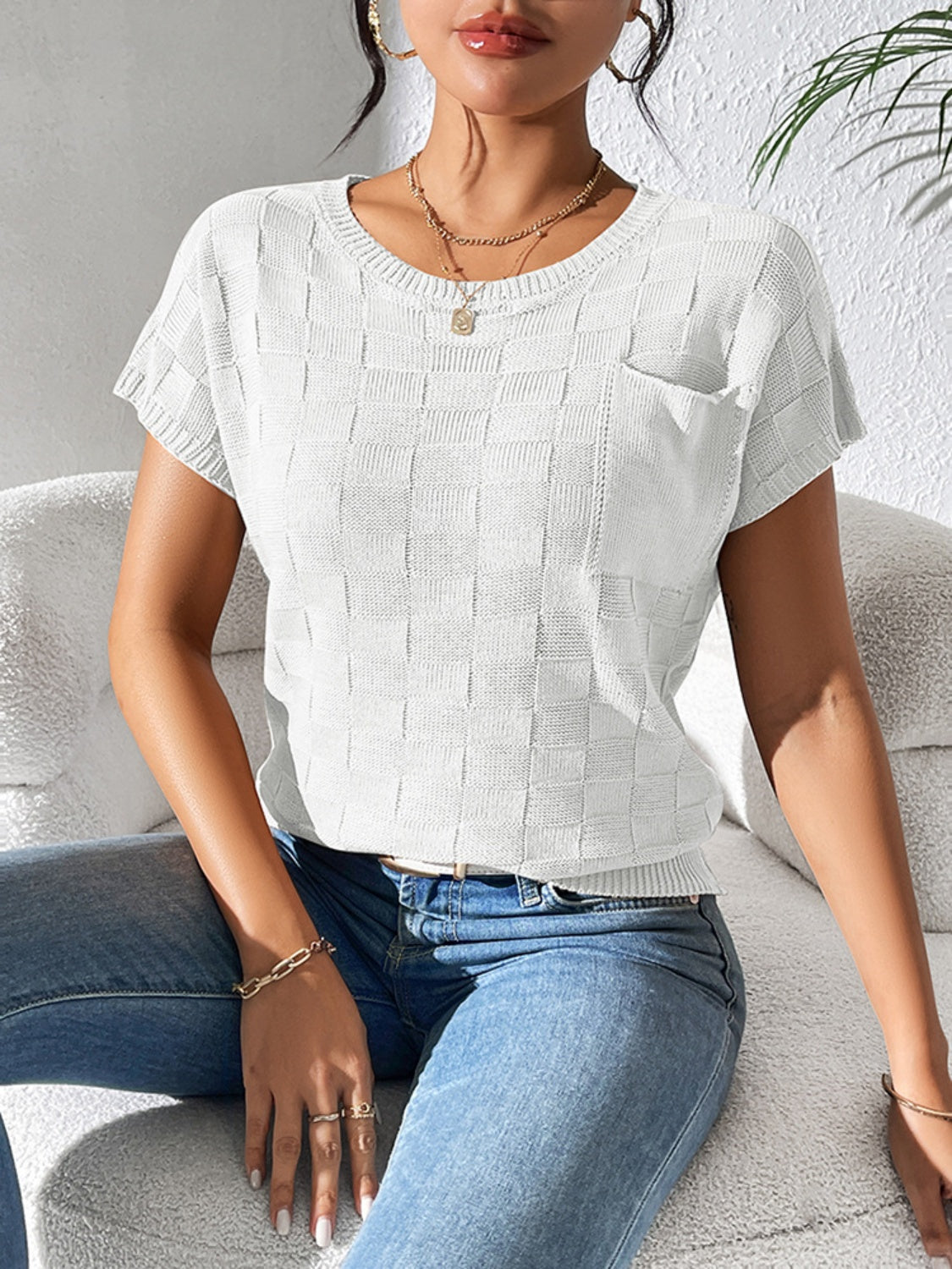 Round Neck Short Sleeve Knit Top - The Goddess Galleries