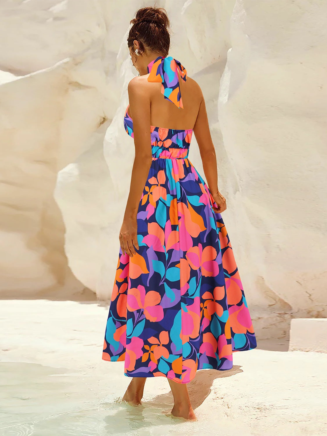 Ruched Printed Halter Neck Dress - The Goddess Galleries