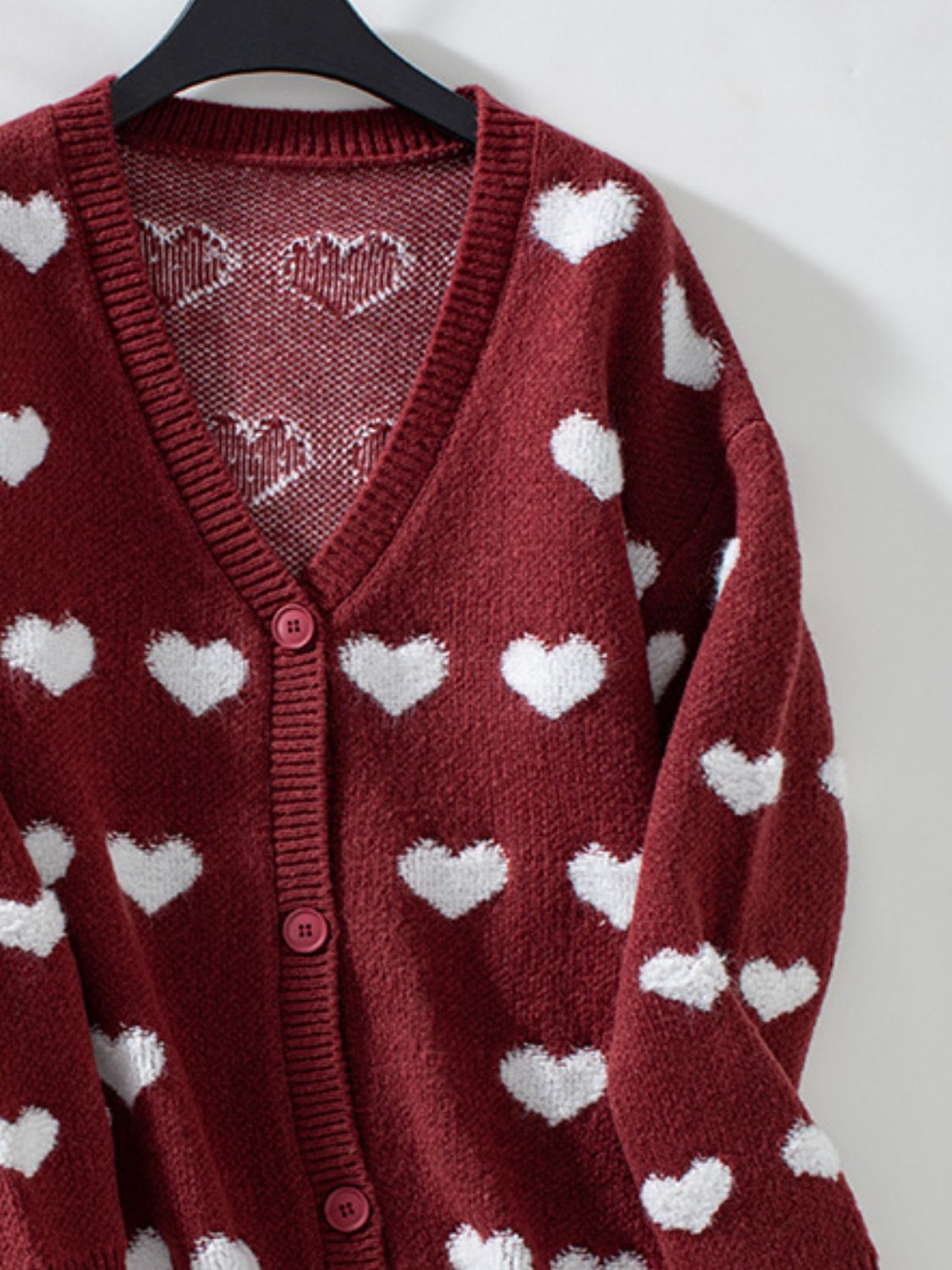 Heart V-Neck Button Up Long Sleeve Cardigan - The Goddess Galleries