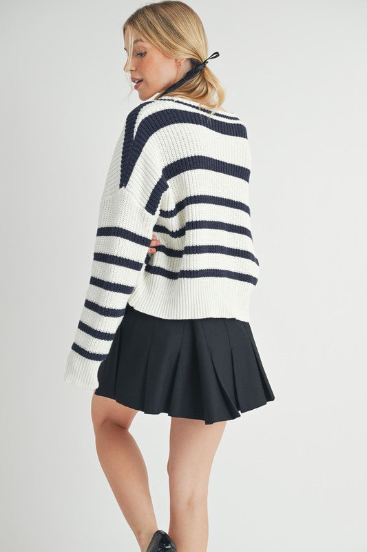 Aemi + Co Striped V-Neck Button Down Cardigan - The Goddess Galleries