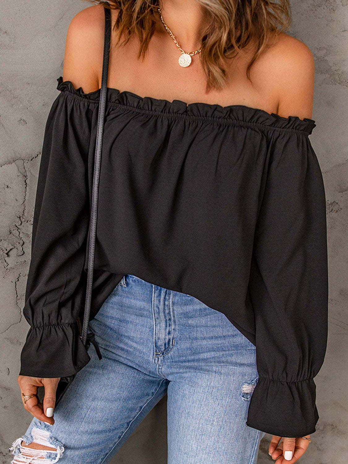 Off-Shoulder Flounce Sleeve Blouse - The Goddess Galleries