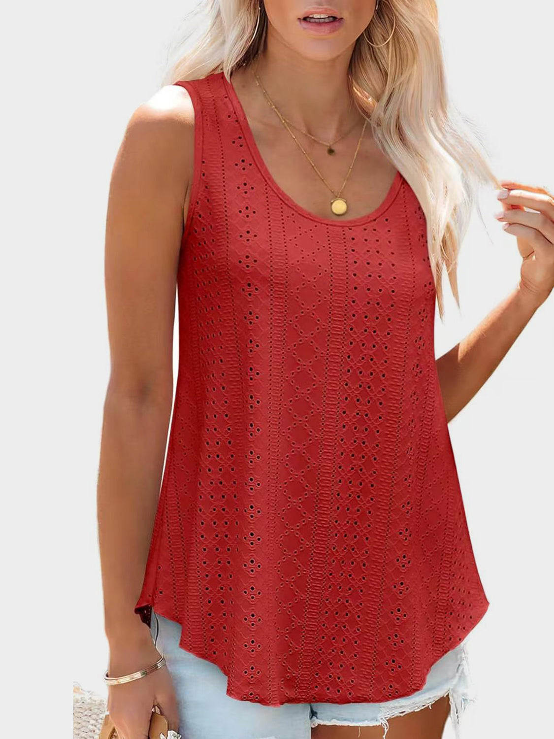 Florira Eyelet Round Neck Tank - The Goddess Galleries