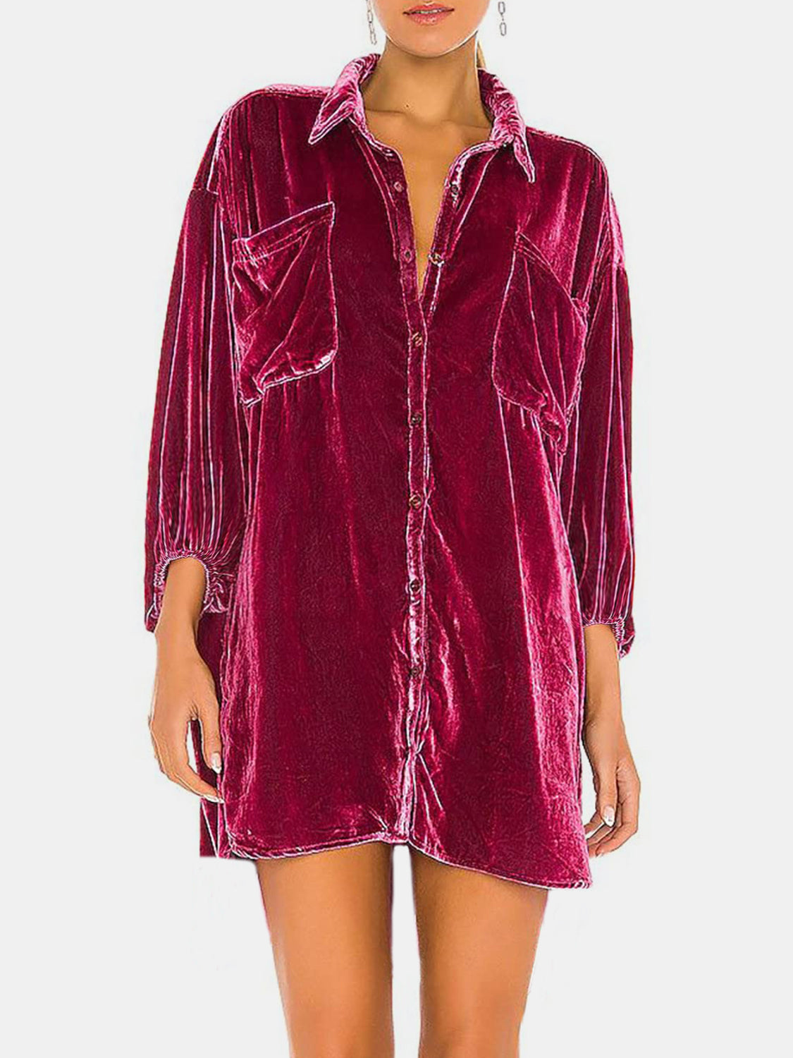 Collared Neck Button Down Long Sleeve Shirt - The Goddess Galleries