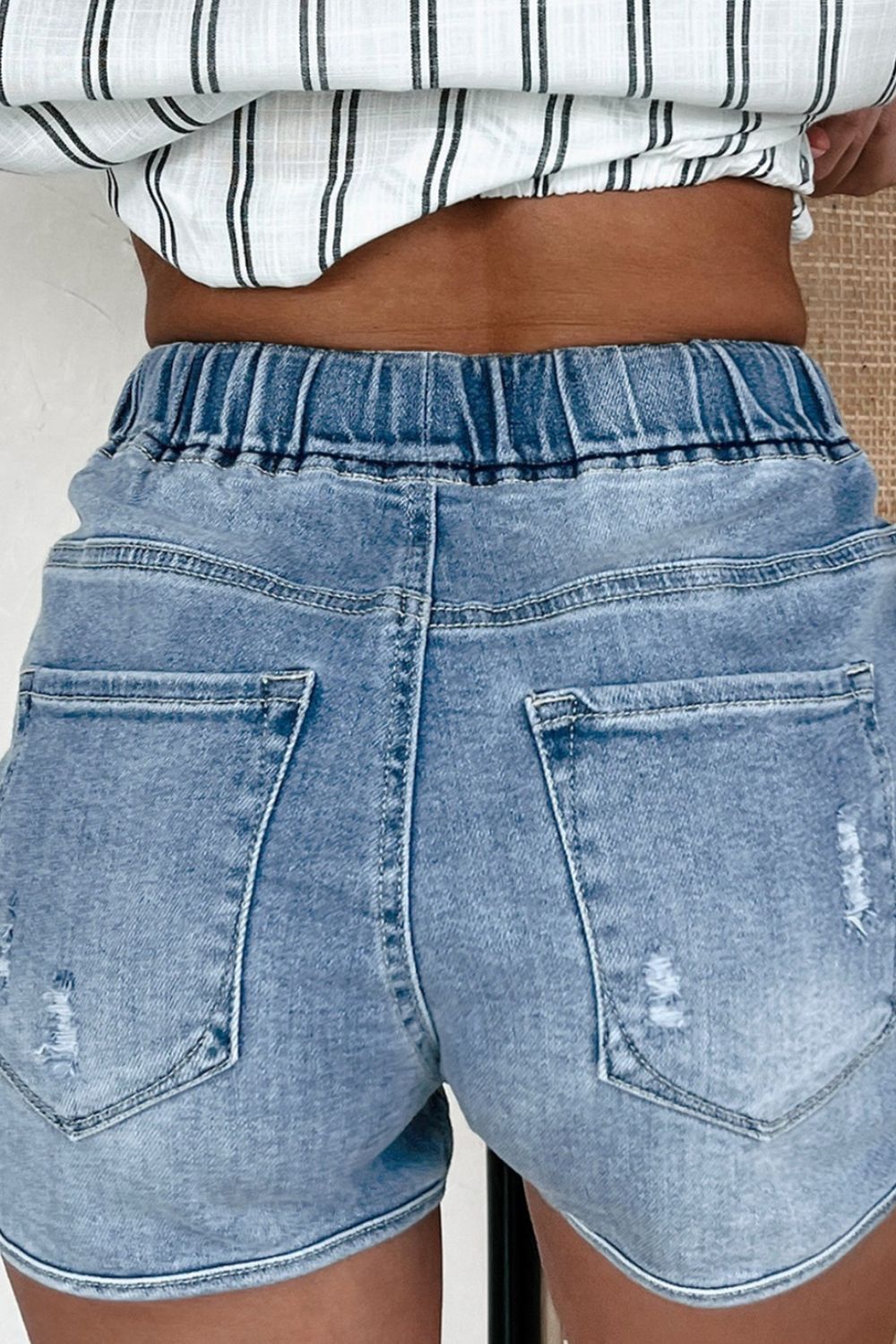 Drawstring High Waist Distressed Denim Shorts - The Goddess Galleries