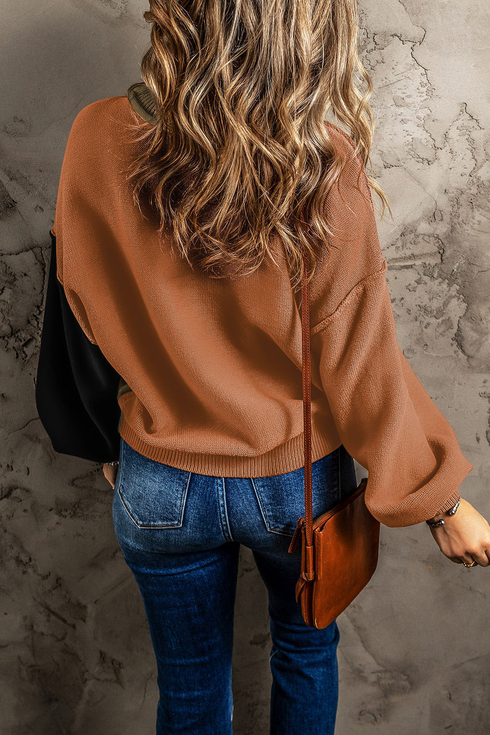 Contrast Round Neck Dropped Shoulder Sweater - The Goddess Galleries