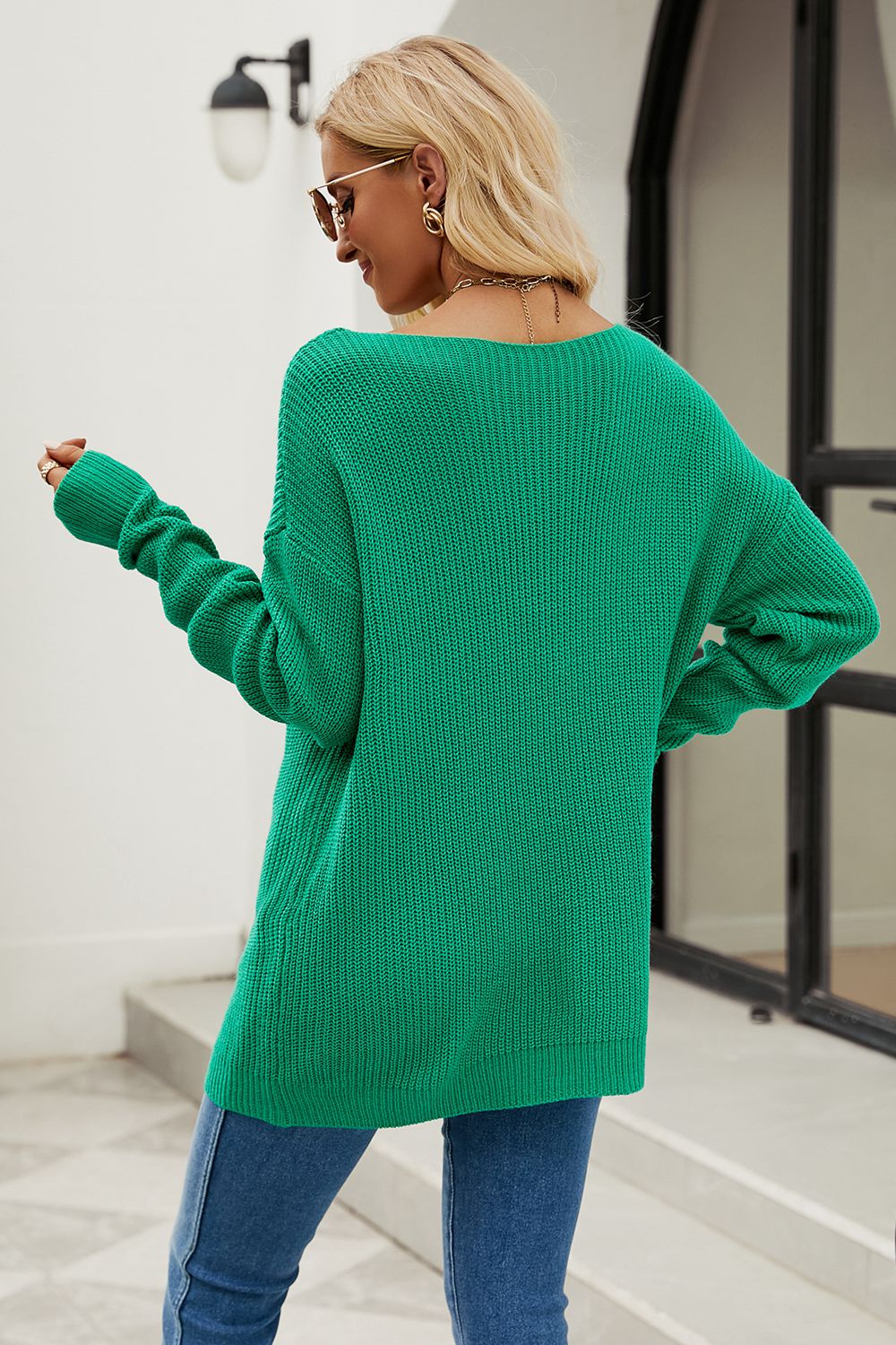 Boat Neck Dropped Shoulder Knit Top - The Goddess Galleries