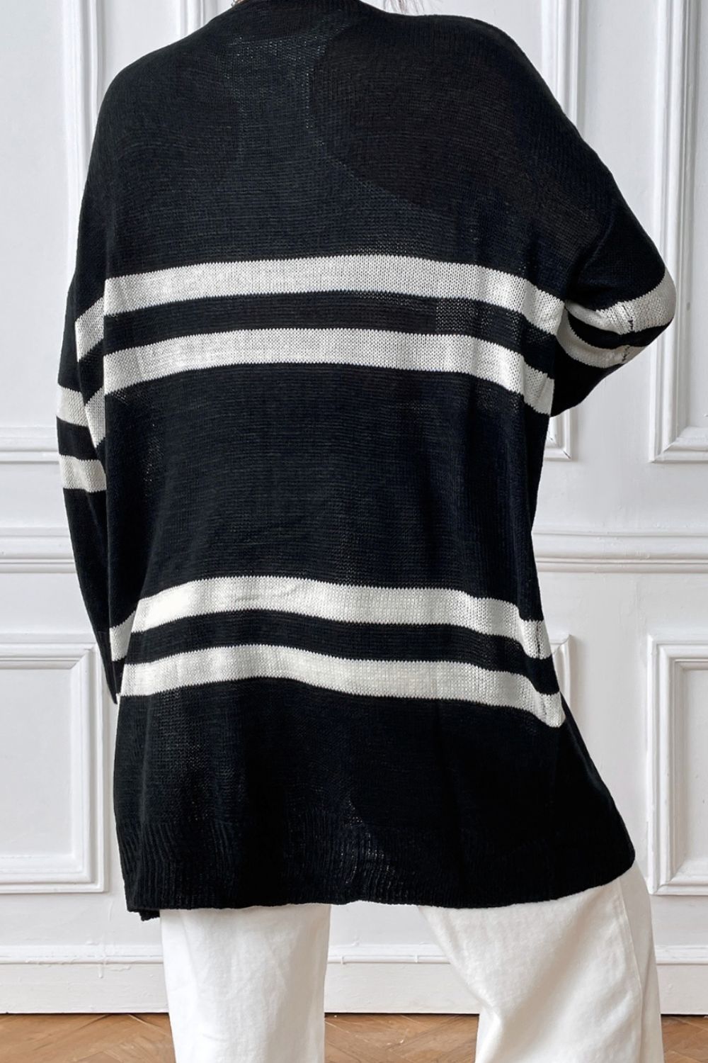 Striped Open Front Dropped Shoulder Cardigan - The Goddess Galleries