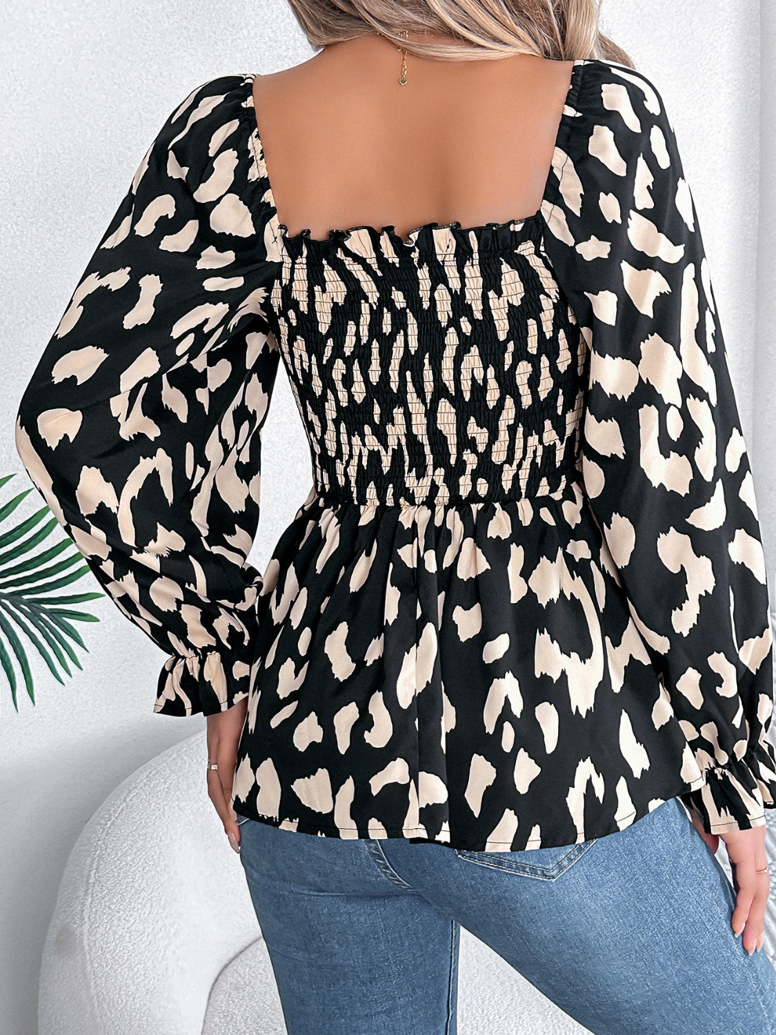 Square Neck Flounce Sleeve Blouse - The Goddess Galleries