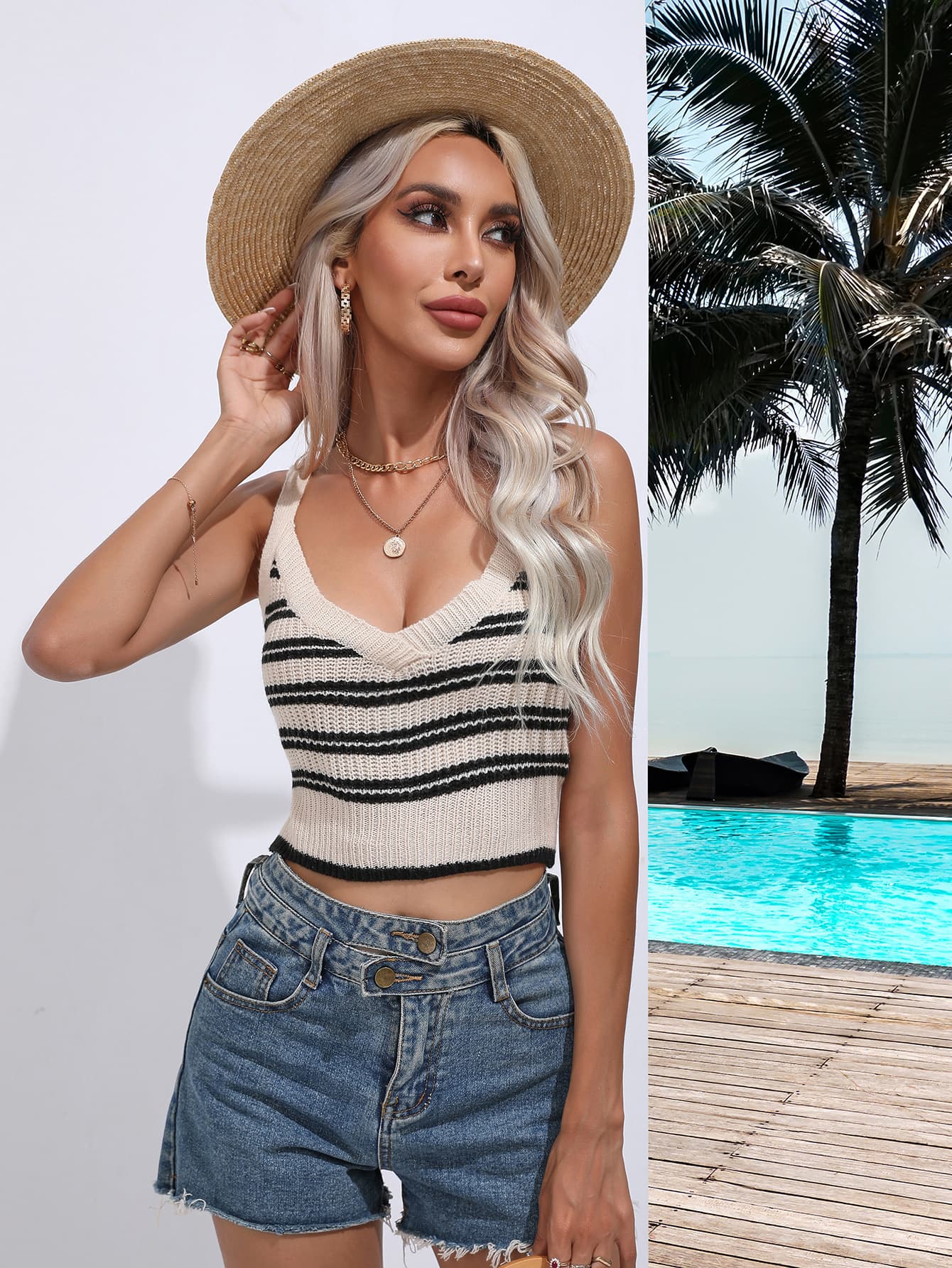 Striped Cropped Knit Tank - The Goddess Galleries