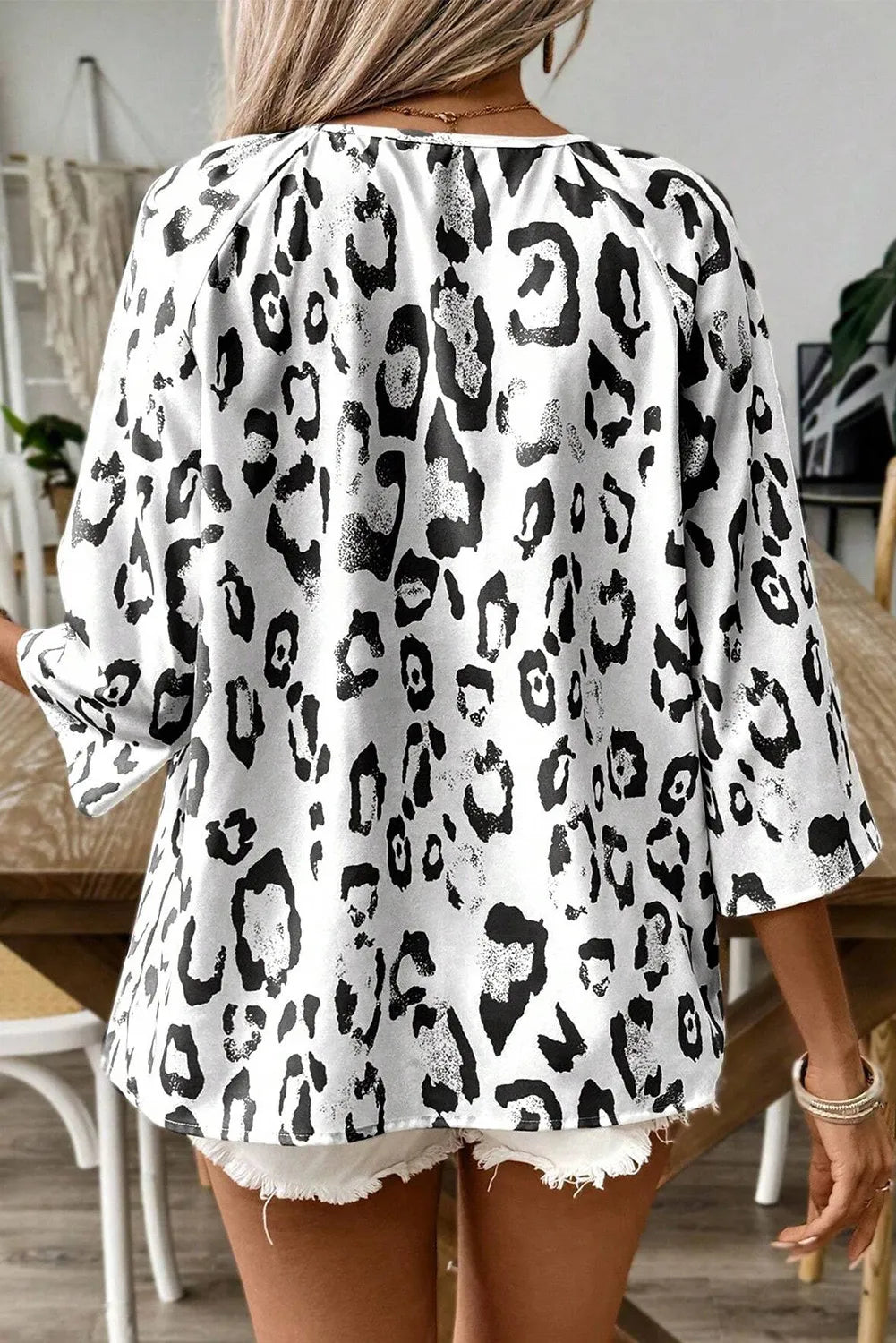 Leopard V-Neck Three-Quarter Sleeve Blouse - The Goddess Galleries