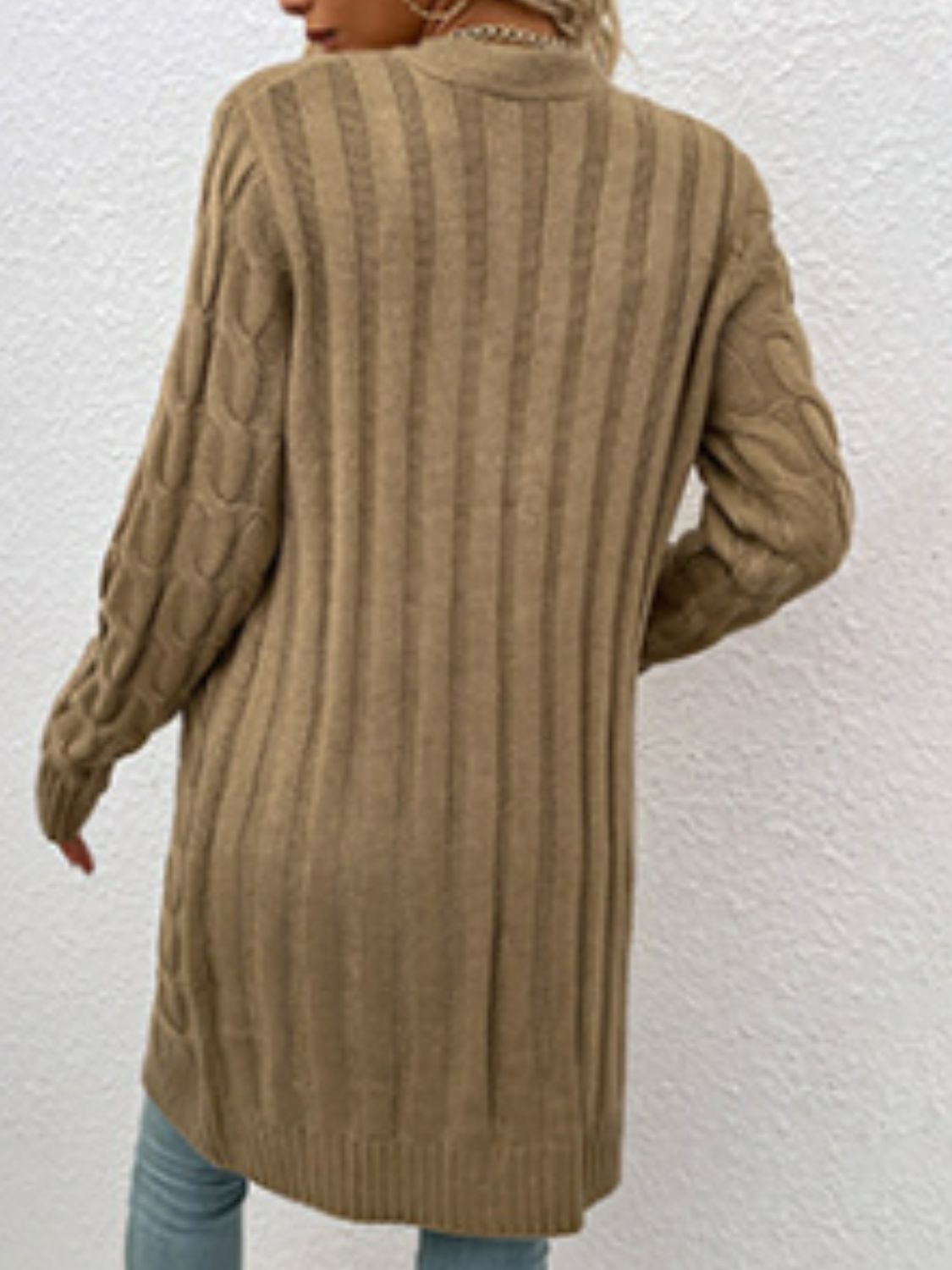 Cable-Knit Button Down Cardigan with Pockets - The Goddess Galleries
