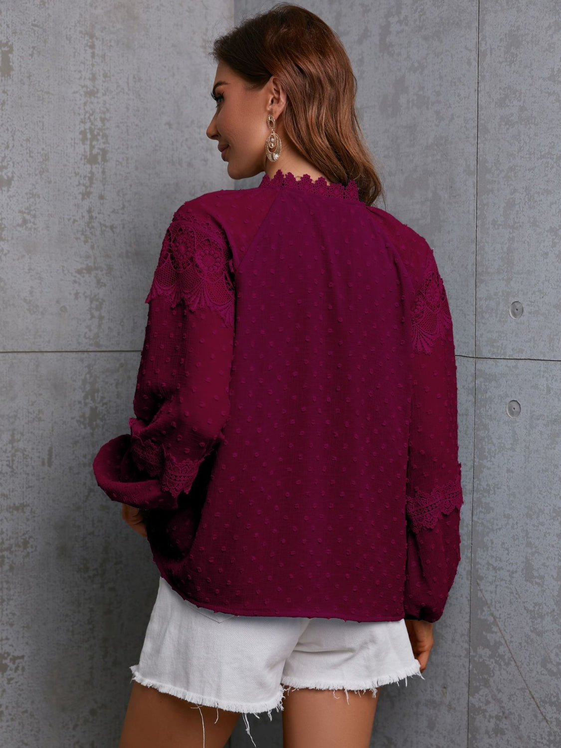Crochet Tassel Tie Neck Long Sleeve Blouse - The Goddess Galleries
