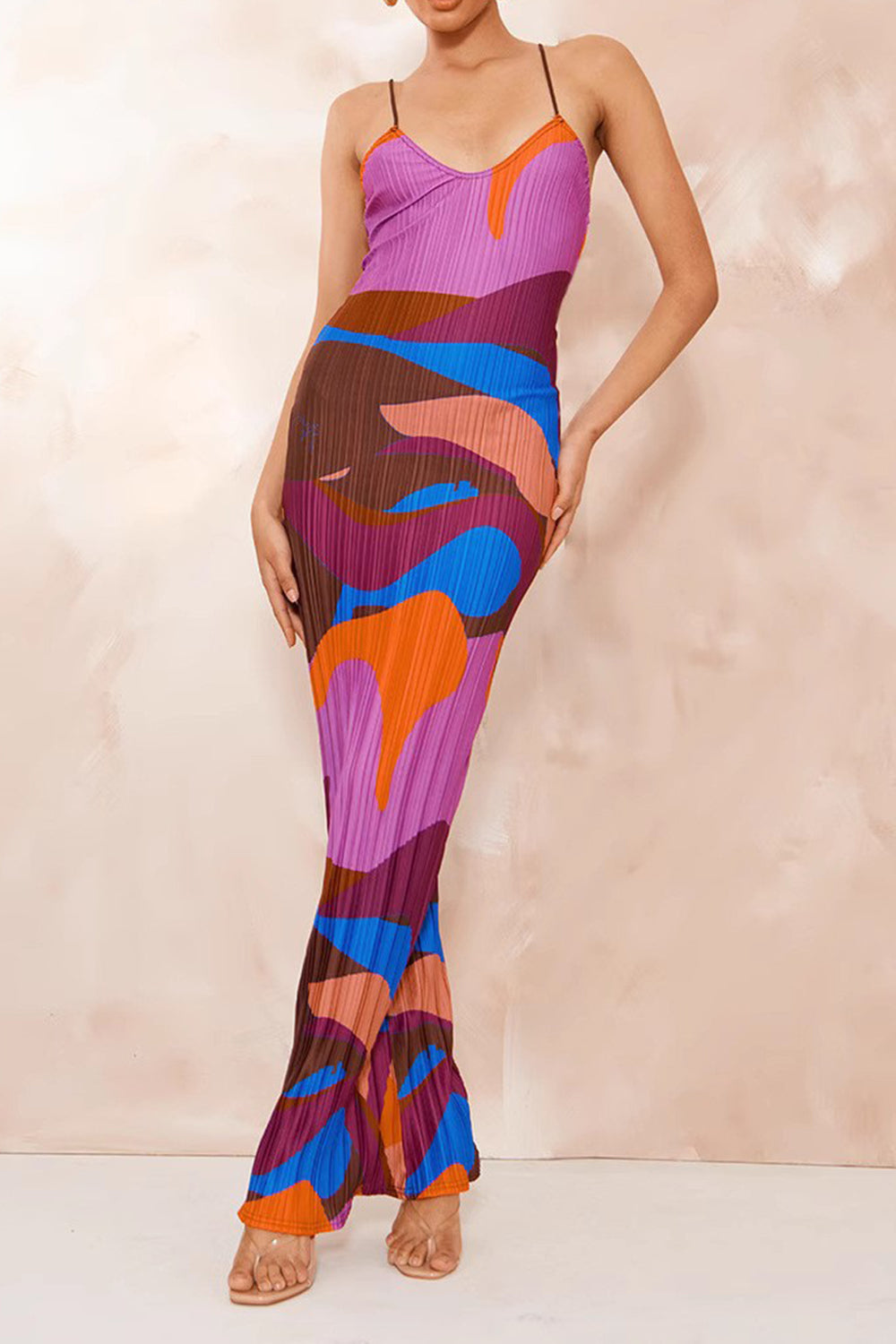 Backless Printed Maxi Cami Dress - The Goddess Galleries