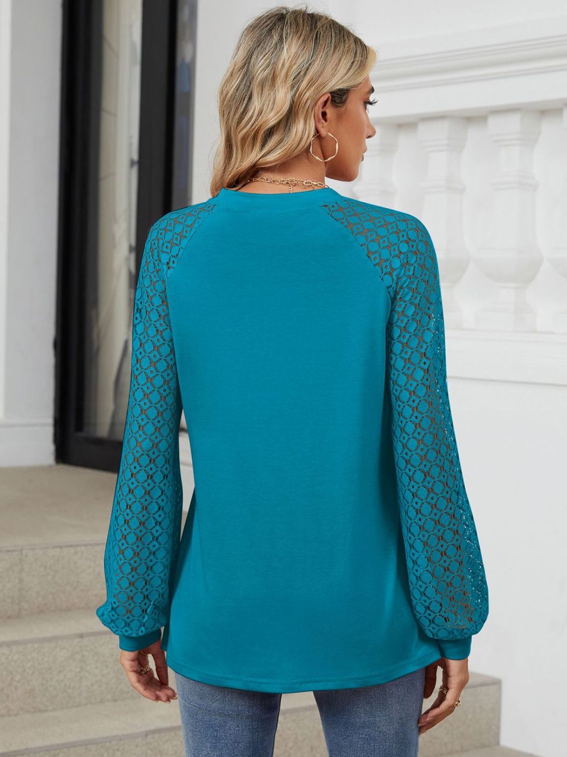 Round Neck Lace Long Sleeve Top - The Goddess Galleries