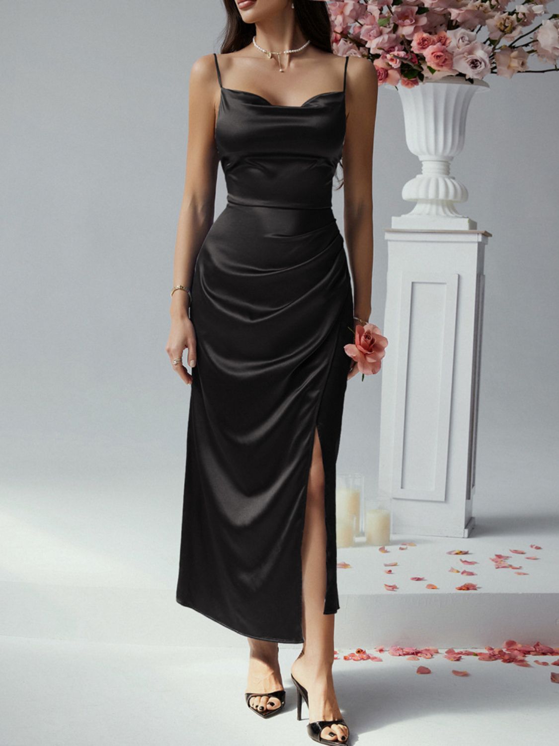 Devine Slit Ruched Maxi Cami Dress - The Goddess Galleries