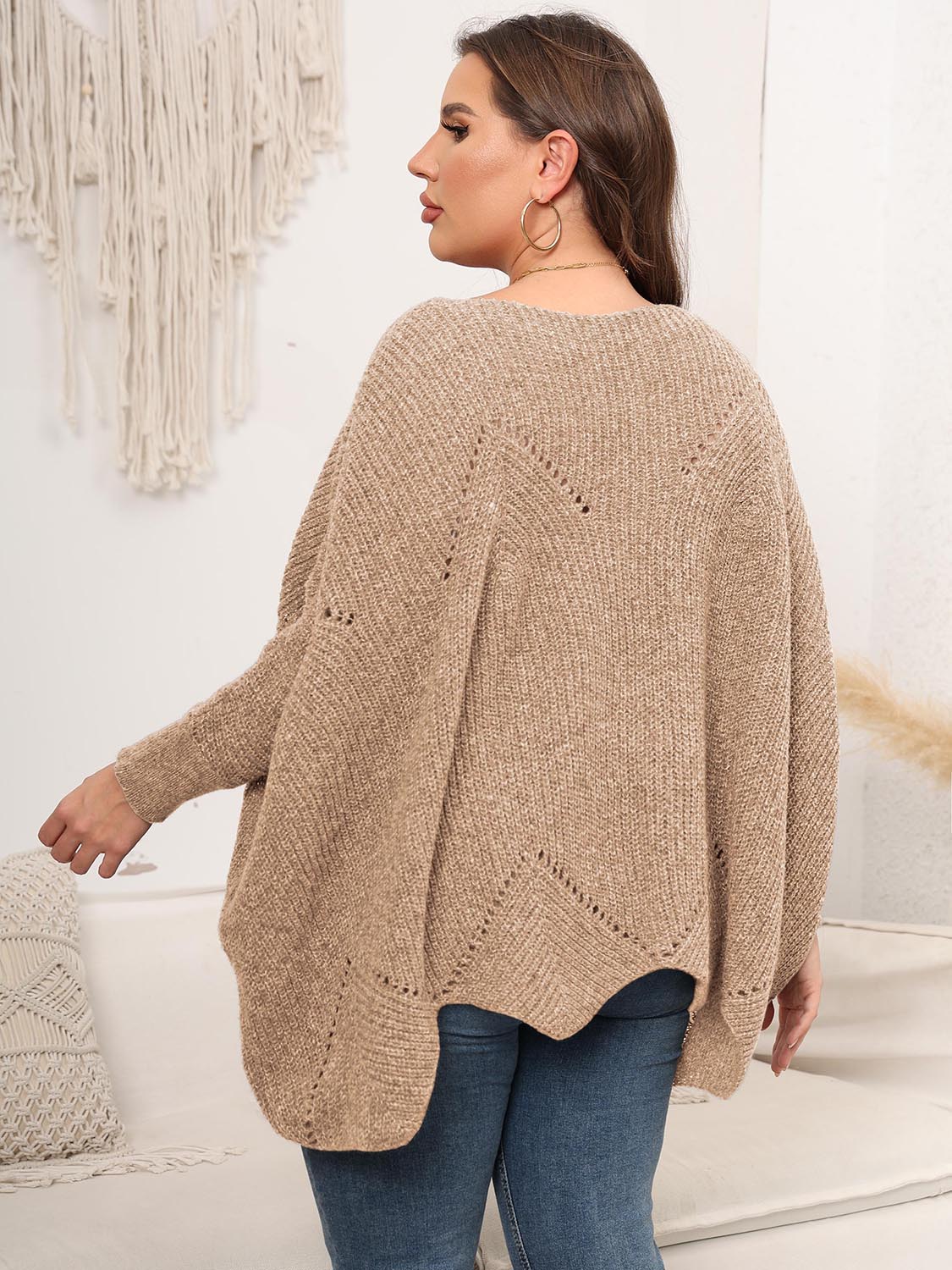 Plus Size Round Neck Batwing Sleeve Sweater - The Goddess Galleries