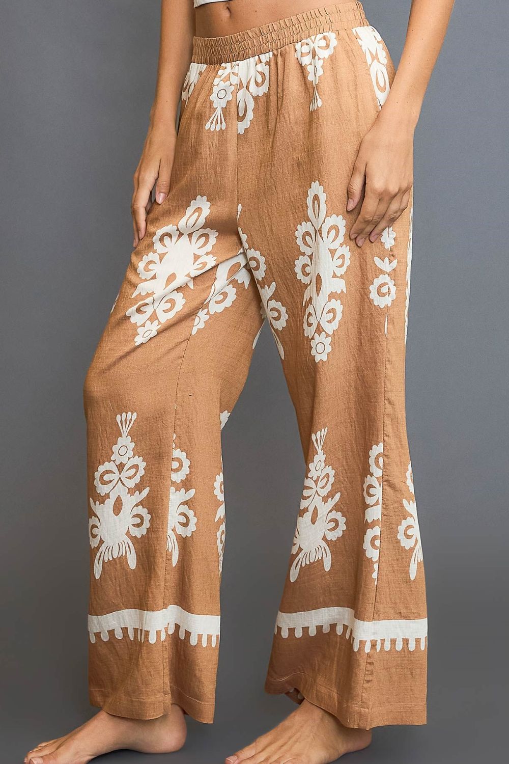 Umgee Full Size Border Print Wide Leg Pants Plus Size - The Goddess Galleries