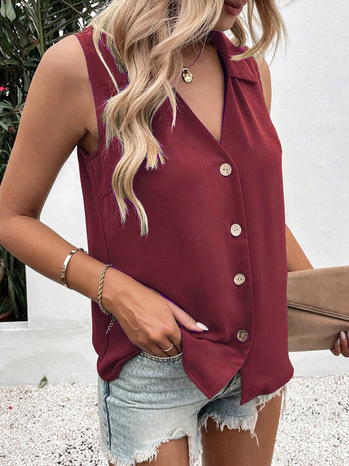 Full Size Johnny Collar Button Up Tank - The Goddess Galleries