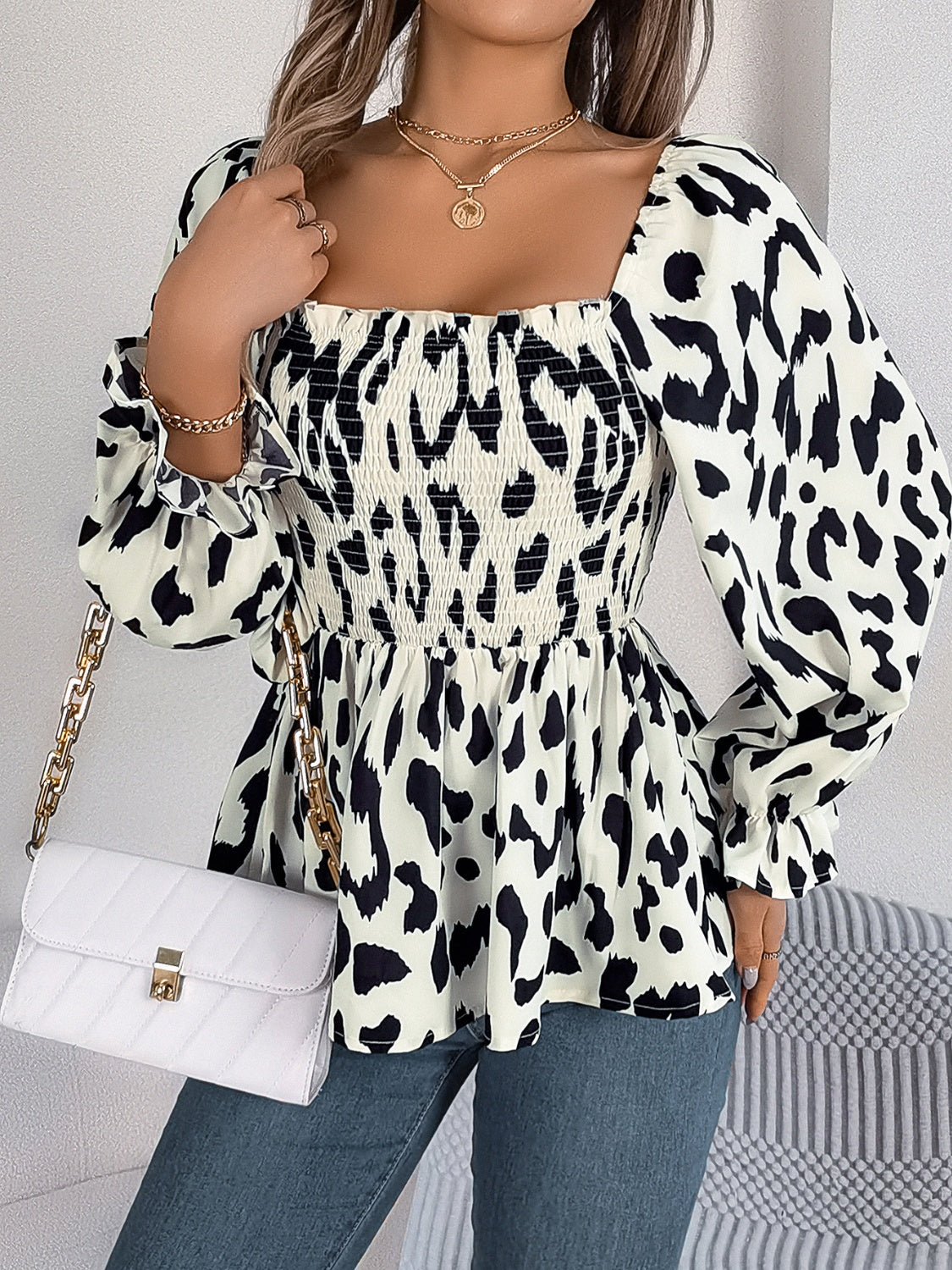 Square Neck Flounce Sleeve Blouse - The Goddess Galleries