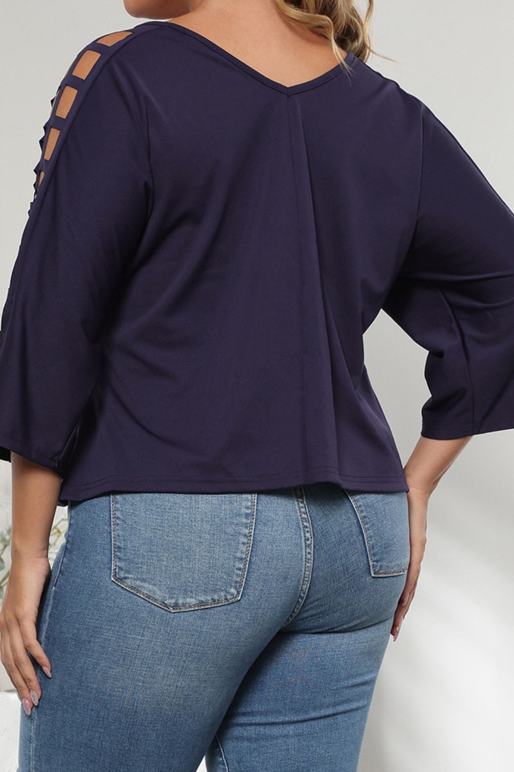 Plus Size Cutout Three-Quarter Sleeve Blouse - The Goddess Galleries
