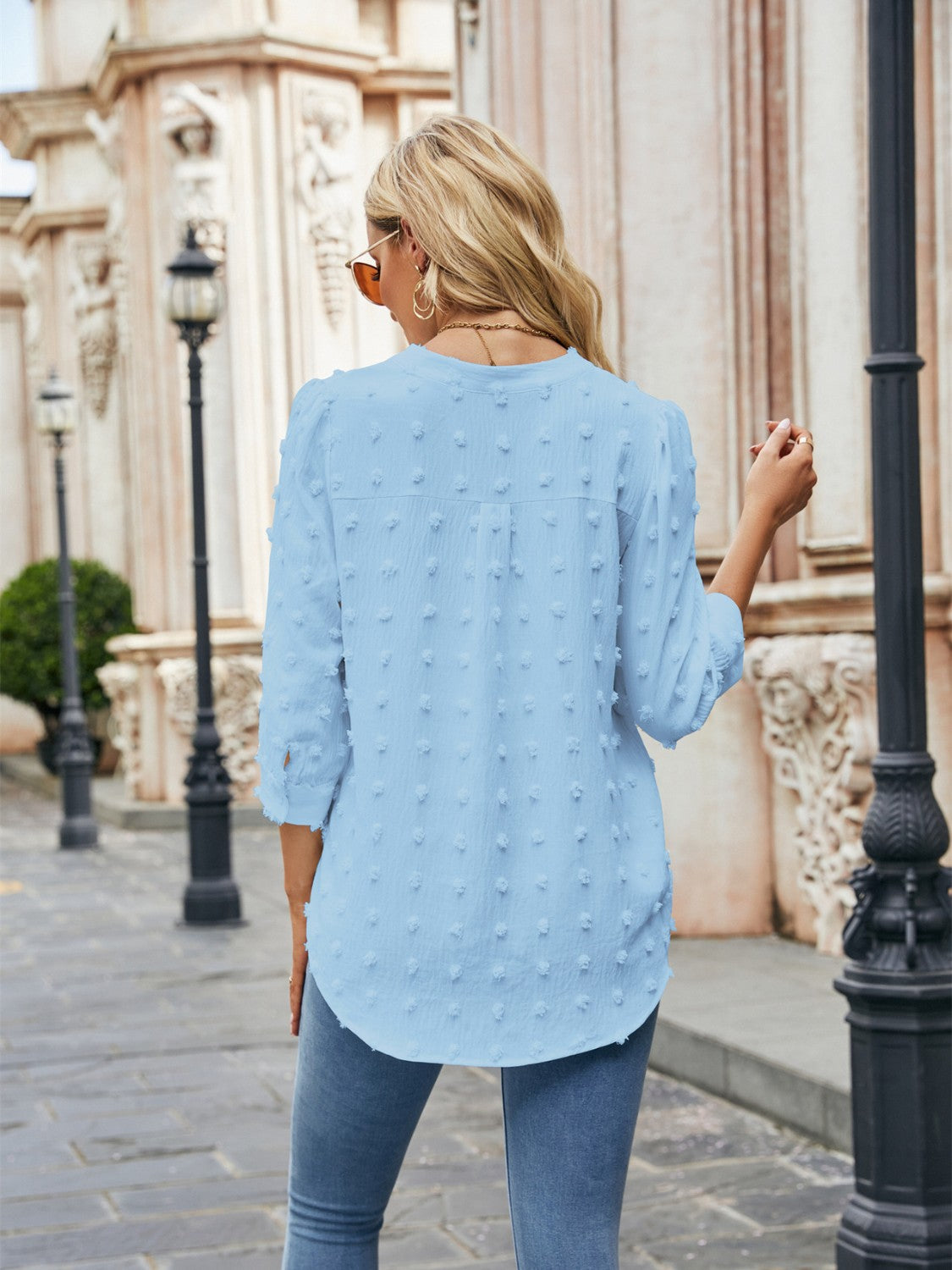 Swiss Dot Notched Neck Blouse - The Goddess Galleries