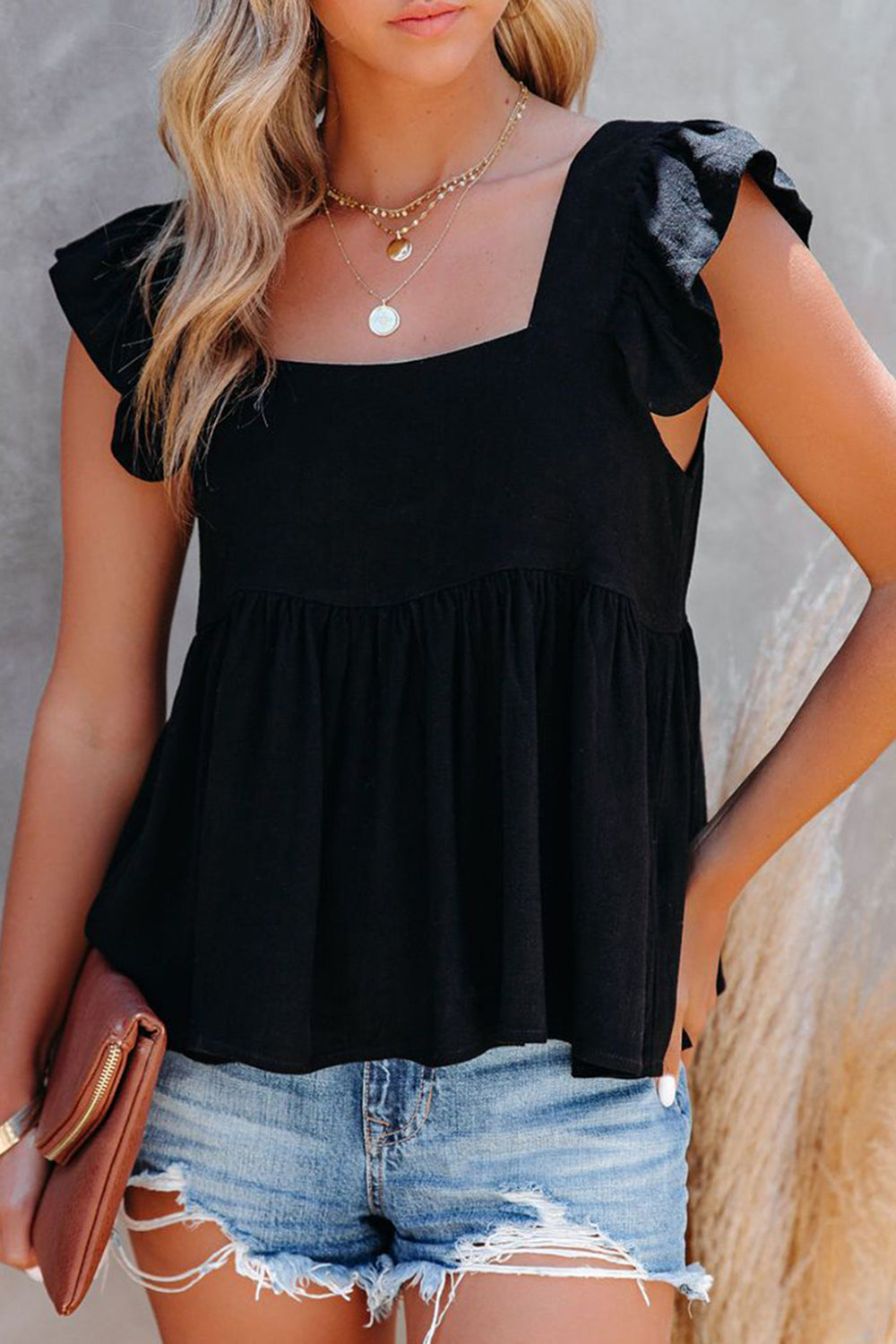 Full Size Ruffled Square Neck Cap Sleeve Blouse - The Goddess Galleries