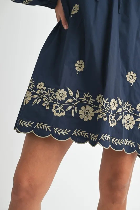 MABLE Embroidered Long Sleeve Peasant Mini Dress - The Goddess Galleries