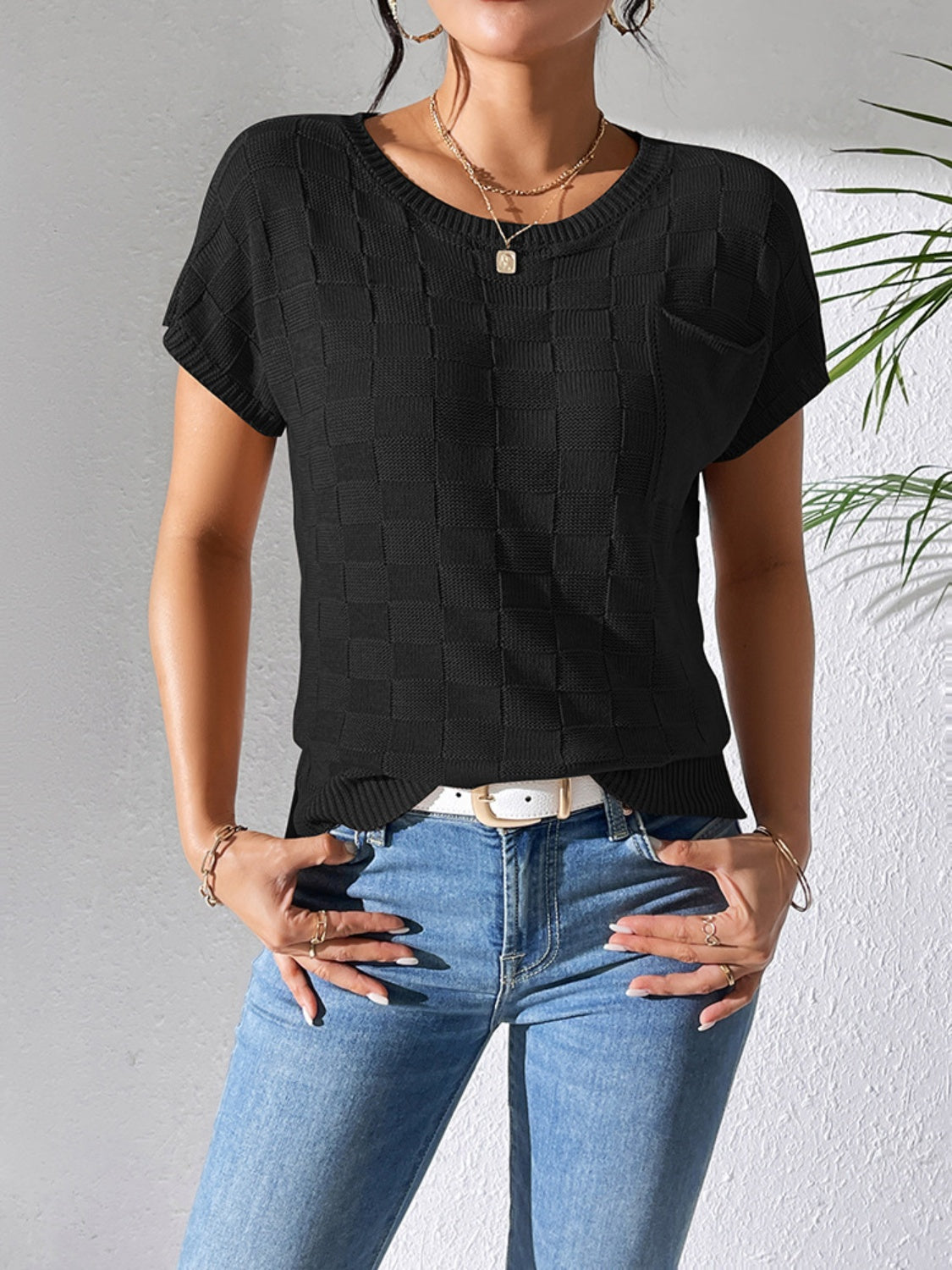 Round Neck Short Sleeve Knit Top - The Goddess Galleries