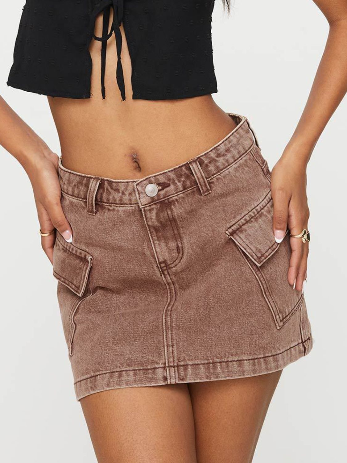 Mini Cargo Denim Skirt with Pockets - The Goddess Galleries