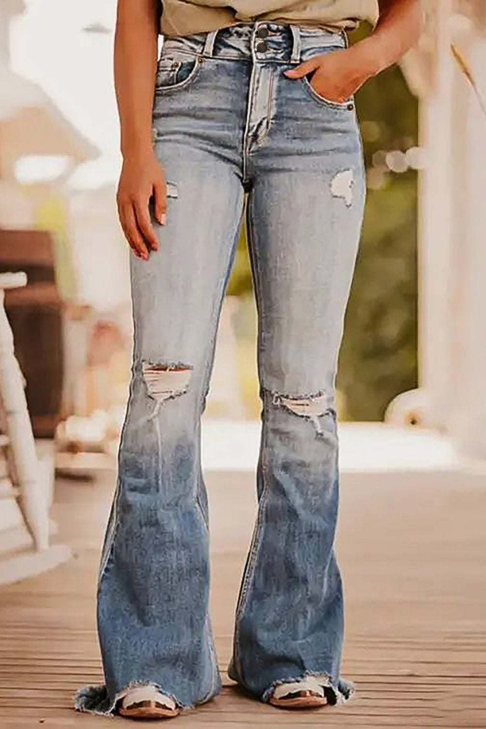 Distressed Raw Hem Bootcut Jeans - The Goddess Galleries